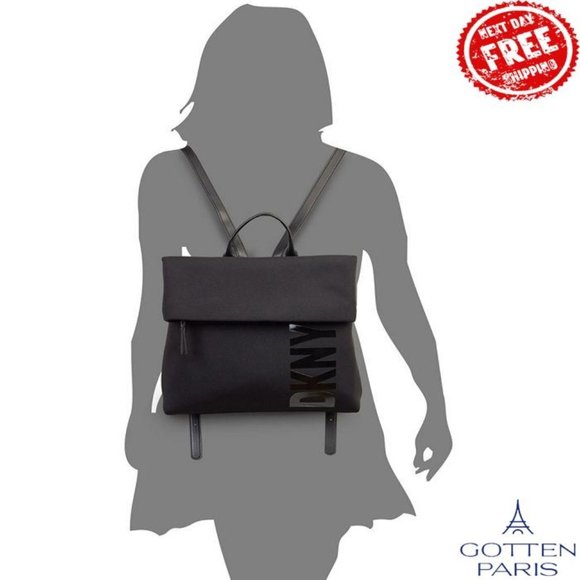 DKNY Tilly Logo Medium Zip-Top Flap Backpack Black/Black Women\'s Bag